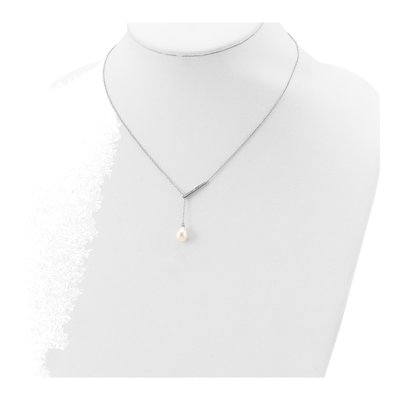 Sterling Silver CZ Bar & Pearl Necklace, 16in +2in – view 5
