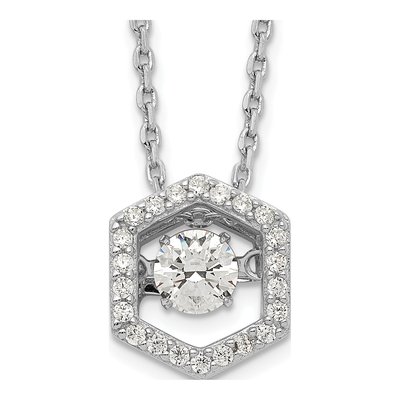 Sterling Silver CZ Hexagon Necklace