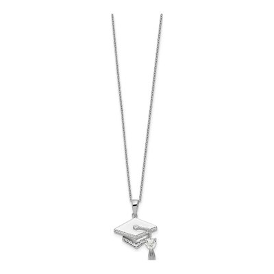 Sterling Silver CZ Graduation Cap Pendant Necklace – view 3