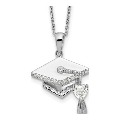 Sterling Silver CZ Graduation Cap Pendant Necklace