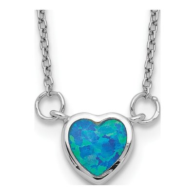 Sterling Silver Opal Heart Choker Necklace