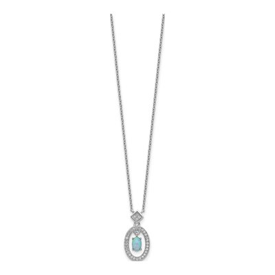 Sterling Silver CZ Opal Oval Dangle Pendant Necklace – view 3