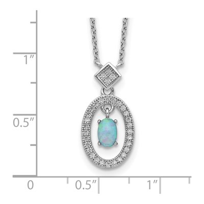 Sterling Silver CZ Opal Oval Dangle Pendant Necklace – view 4