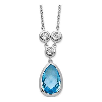 Sterling Silver Swiss Blue Topaz & White Topaz Necklace