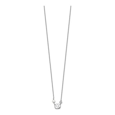 Sterling Silver CZ Cross Pearl Necklace – view 3