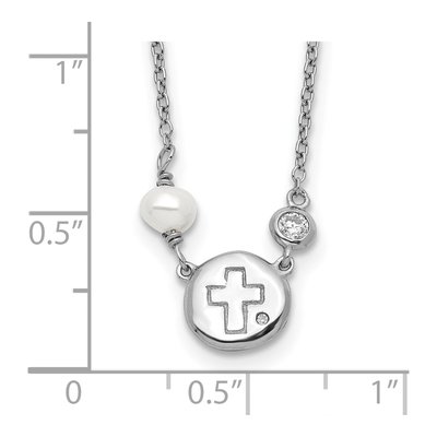 Sterling Silver CZ Cross Pearl Necklace – view 4