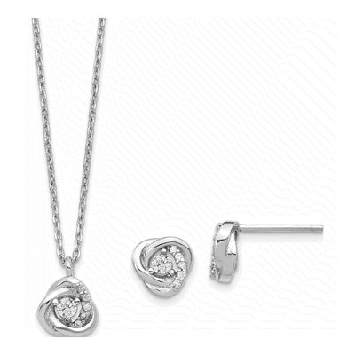 Sterling Silver CZ Love Knot Earrings & Necklace Set