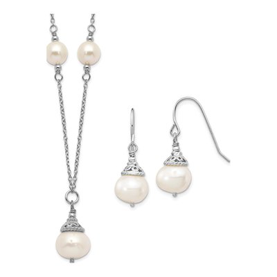 Sterling Silver Freshwater Pearl Necklace & Earring Set
