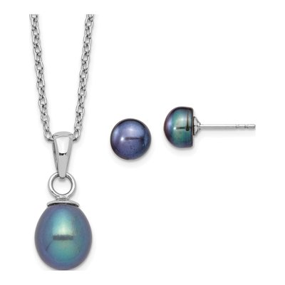 Black Pearl Necklace & Earrings Set