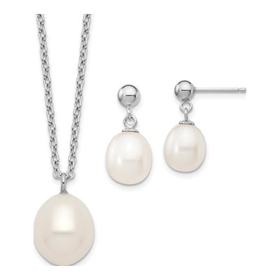 Sterling Silver Freshwater Pearl Necklace & Earring Set