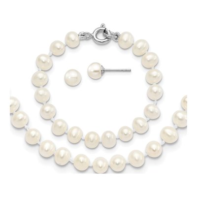 Girls' Sterling Silver Pearl Necklace, Bracelet & Earring