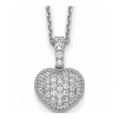 Sterling Silver CZ Heart Pendant Necklace