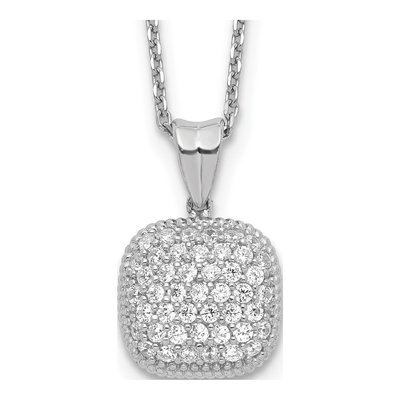 Sterling Silver CZ Square Pendant Necklace
