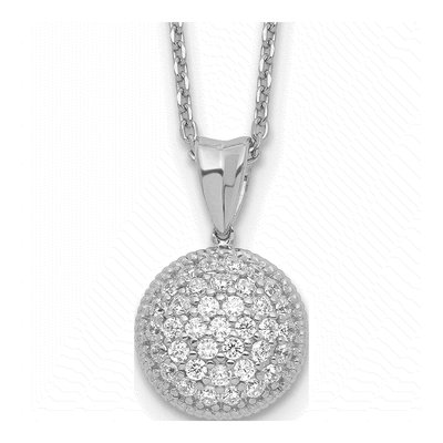 Sterling Silver CZ 41-Stone Round Pendant Necklace