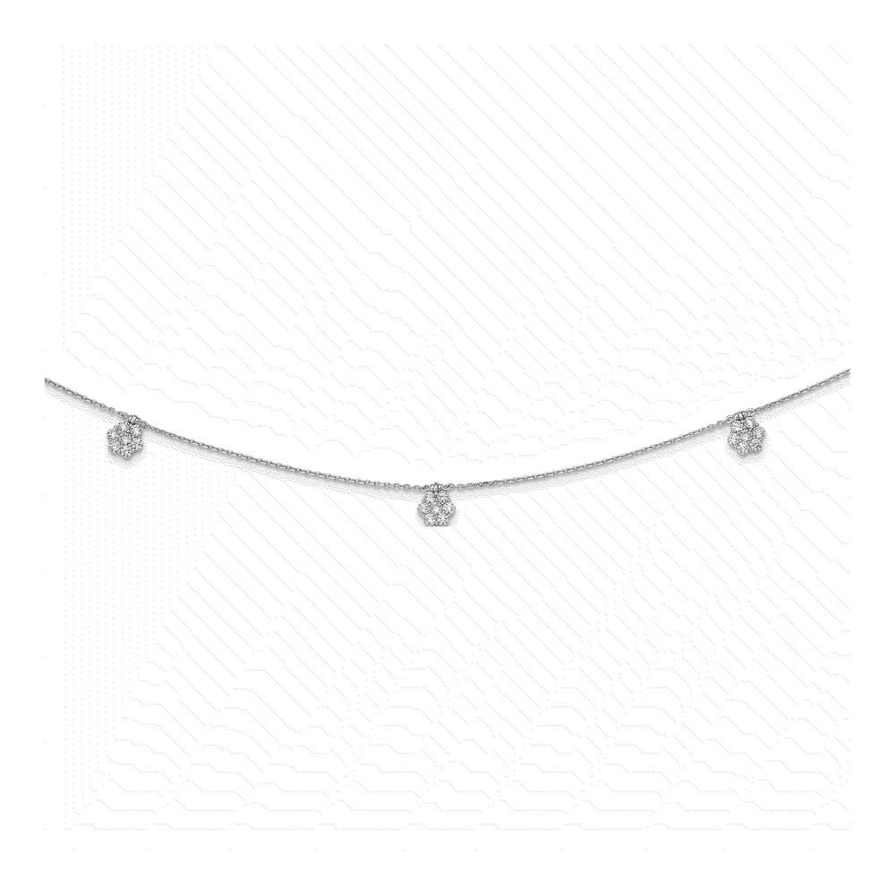 Sterling Silver CZ Flower Station Necklace, 28 in