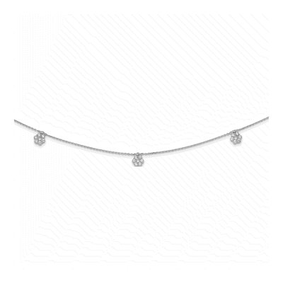 Sterling Silver CZ Flower Station Pendant Necklace