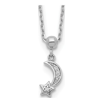 Sterling Silver CZ Moon Star Pendant Necklace