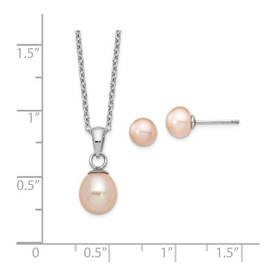 Sterling Silver Pink Pearl Necklace & Earring Set – view 5