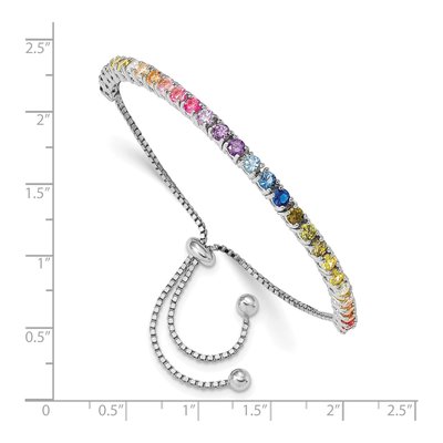 Sterling Silver CZ Multi-Color Adjustable Bolo Bracelet – view 2