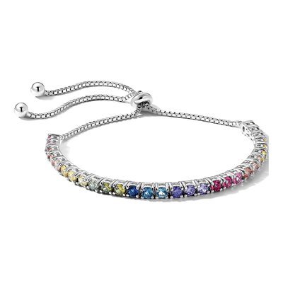 Sterling Silver CZ Multi-Color Adjustable Bolo Bracelet – view 4