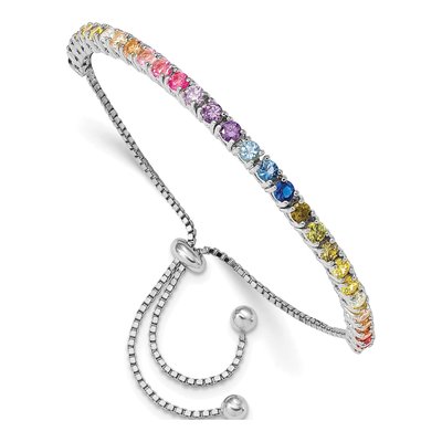 Sterling Silver CZ Multi-Color Adjustable Bolo Bracelet