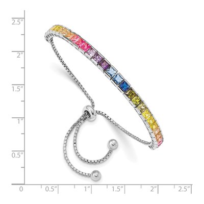 Sterling Silver CZ Channel-Set Colorful Adjustable Bolo Bracelet – view 2