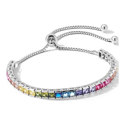 Sterling Silver CZ Channel-Set Colorful Adjustable Bolo Bracelet – view 4