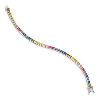 Sterling Silver CZ Multi-Color Tennis Bracelet – view 2