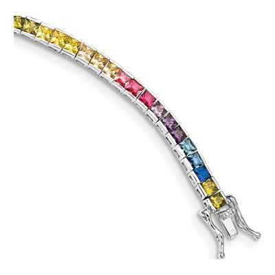 Sterling Silver CZ Multi-Color Tennis Bracelet
