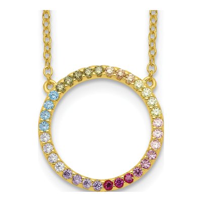 Gold-Plated Sterling Silver CZ Open Circle Pendant Necklace
