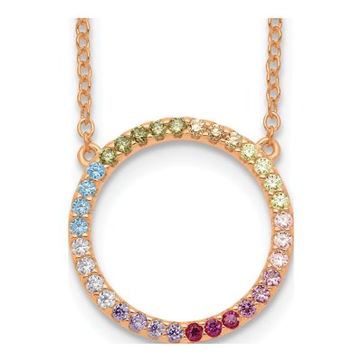 Rose Gold-Plated Sterling Silver CZ Open Circle Pendant Necklace