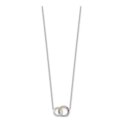 Sterling Silver CZ Multi-Color Circle Pendant Necklace – view 3