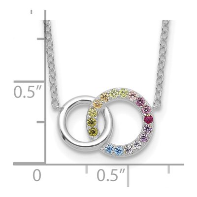 Sterling Silver CZ Multi-Color Circle Pendant Necklace – view 4