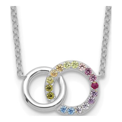 Sterling Silver CZ Multi-Color Circle Pendant Necklace