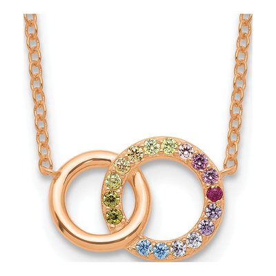 Rose Gold-Plated Sterling Silver CZ Circle Pendant Necklace