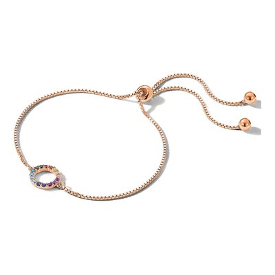Rose Gold-Plated Sterling Silver CZ Open Circle Bolo Bracelet – view 5