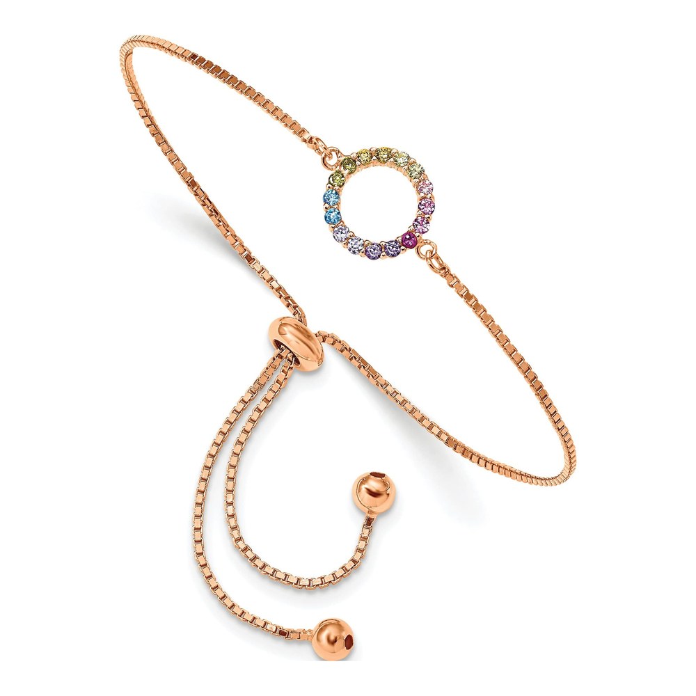 Rose Gold-Plated Sterling Silver CZ Open Circle Bolo Bracelet