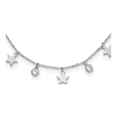 Sterling Silver CZ Star Choker Pendant Necklace
