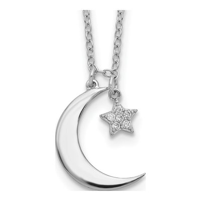 Sterling Silver CZ Star Moon Pendant Necklace