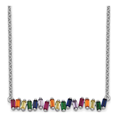 Sterling Silver CZ Colorful Bar Necklace