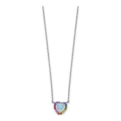 Sterling Silver Lab-Created Opal & CZ Heart Pendant Necklace – view 3