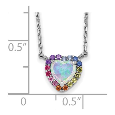 Sterling Silver Lab-Created Opal & CZ Heart Pendant Necklace – view 4