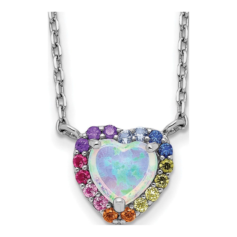 Sterling Silver Lab-Created Opal & CZ Heart Pendant Necklace