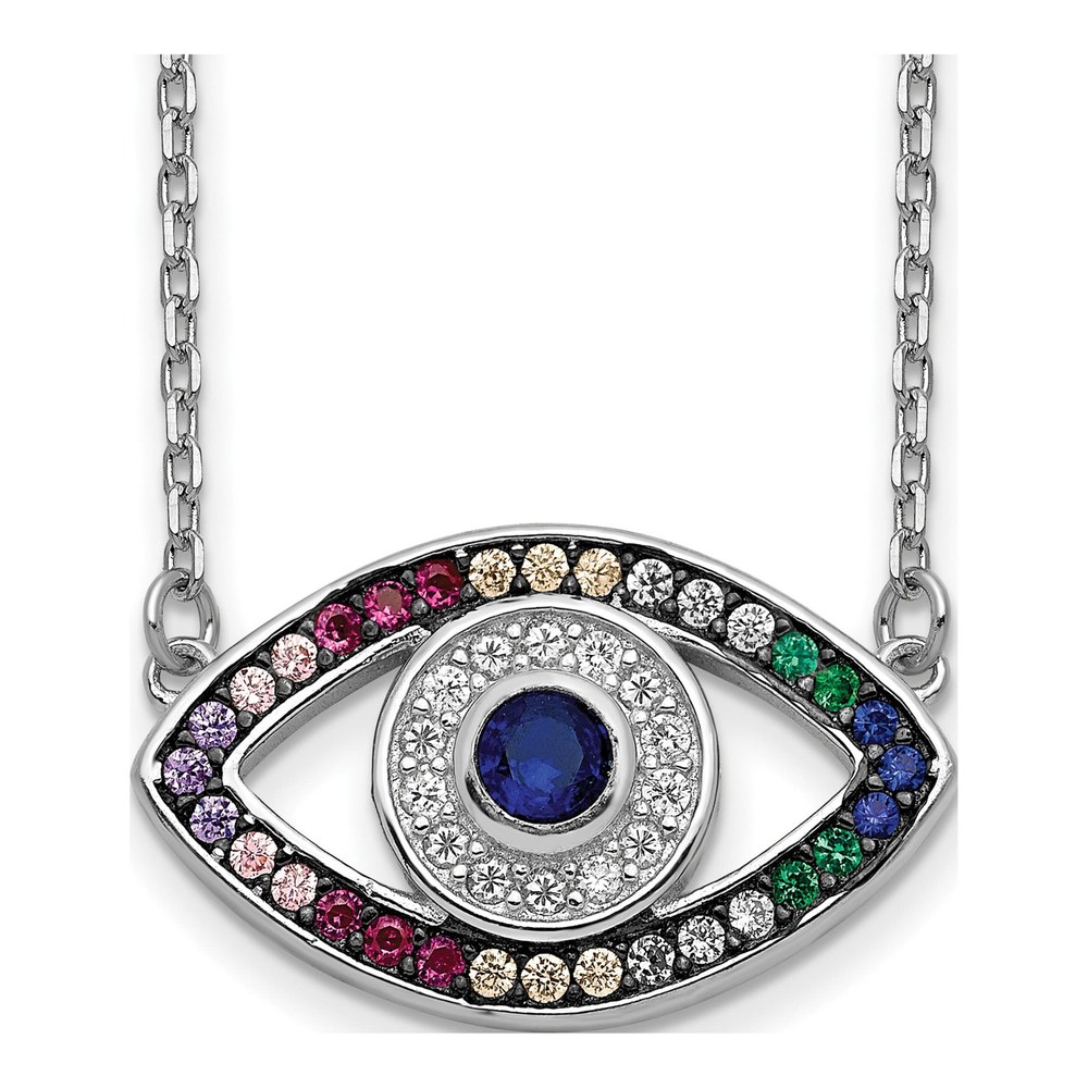 Sterling Silver Evil Eye Necklace with Colorful CZ