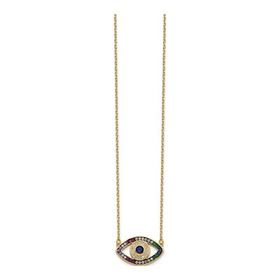 Gold-Plated Sterling Silver CZ Evil Eye Pendant Necklace – view 3