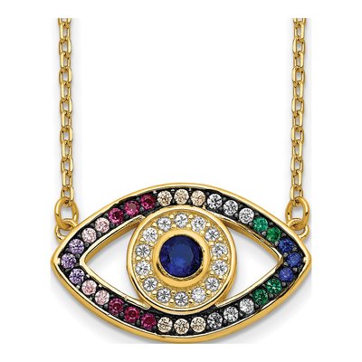 Gold-Plated Sterling Silver CZ Evil Eye Pendant Necklace