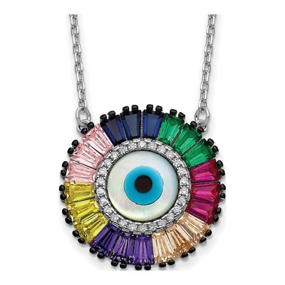 Sterling Silver CZ Evil Eye Pendant Necklace
