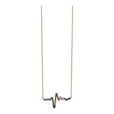 Gold-Plated Sterling Silver CZ Heartbeat Pendant Necklace – view 3