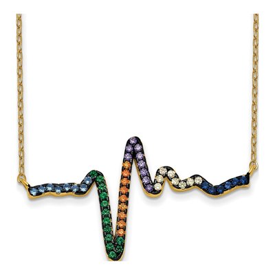Gold-Plated Sterling Silver CZ Heartbeat Pendant Necklace