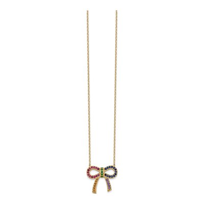 Gold-Plated Sterling Silver CZ Bow Pendant Necklace – view 3
